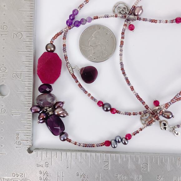 Retired Silpada N2348 BLUSH WINE Sterling Amethyst Pearl Quartz Beaded Necklace - Picture 10 of 16